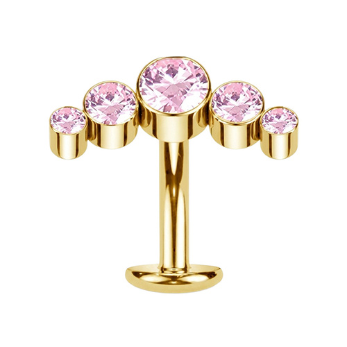 Gold Titanium Half Moon Pink Cubic Zirconia - Threadless 14G - 10mm Floating Navel