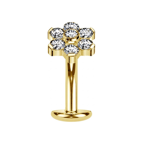 Gold Titanium Flower Cubic Zirconia - Threadless 14G - 10mm Floating Navel