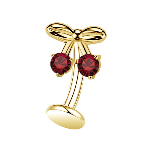 Gold Titanium Cherries Red Cubic Zirconia - Threadless 14G - 10mm Floating Navel
