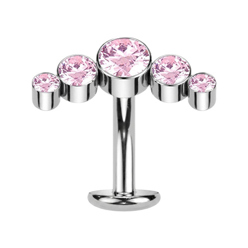  Titanium Half Moon Pink Cubic Zirconia - Threadless 14G - 10mm Floating Navel