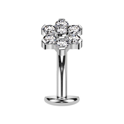  Titanium Flower Cubic Zirconia - Threadless 14G - 10mm Floating Navel