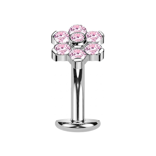 Titanium Flower Pink Cubic Zirconia - Threadless 14G - 10mm Floating Navel