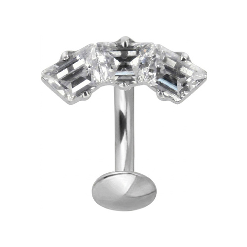  Titanium Square Trio Cubic Zirconia - Threadless 14G - 10mm Floating Navel