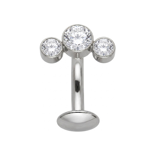  Titanium Bezel Set Trio Cubic Zirconia - Threadless 14G - 10mm Floating Navel