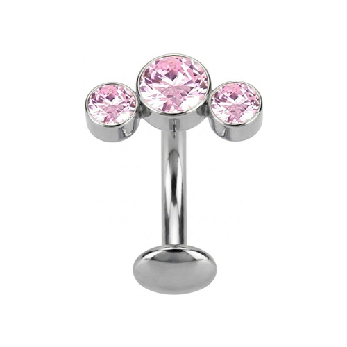  Titanium Bezel Set Trio Pink Cubic Zirconia - Threadless 14G - 10mm Floating Navel