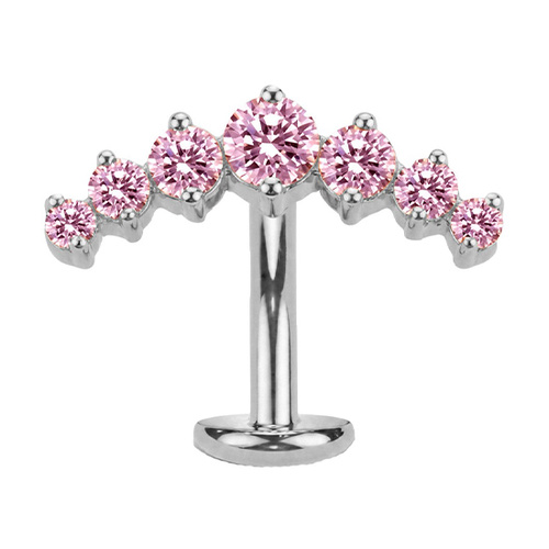  Titanium Clawset Cluster Pink Cubic Zirconia - Threadless 14G - 10mm Floating Navel
