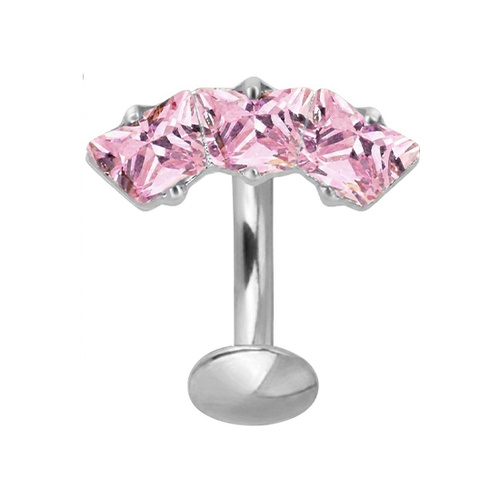 Titanium Square Trio Pink Cubic Zirconia - Threadless 14G - 10mm Floating Navel 