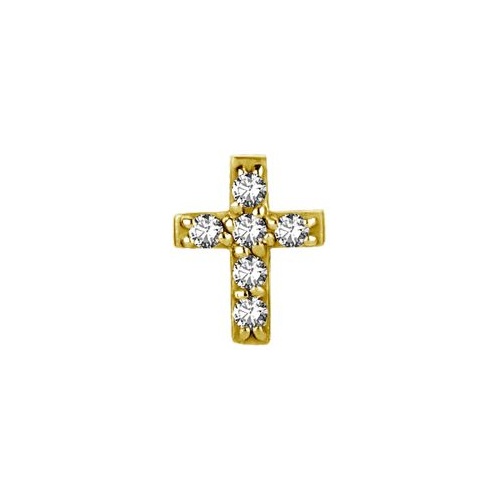 Gold Steel - Premium Zirconia - Cross - 5mm Threadless Attachment