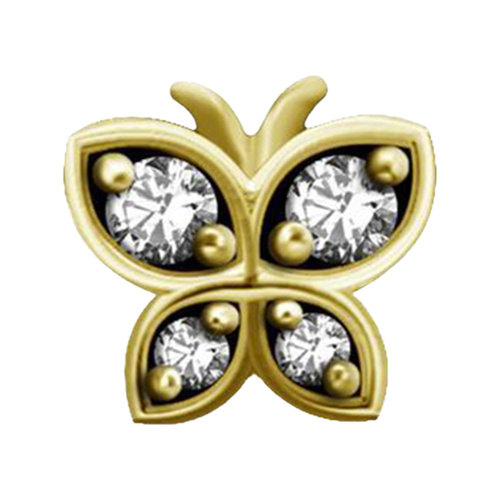 Gold Steel - Premium Zirconia - Butterfly - 5.5mm Threadless Attachment