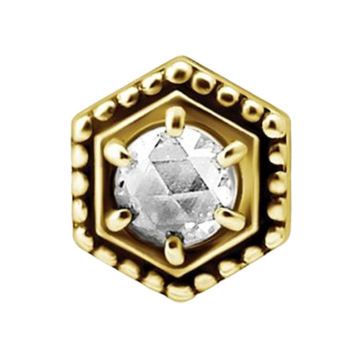 Gold Steel - Rose Cut Cubic Zirconia - 5.5mm Threadless Attachment