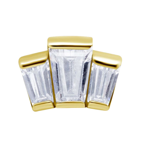Gold Steel - 3 Tapered Baguette Cubic Zirconia - 7mm Threadless Attachment