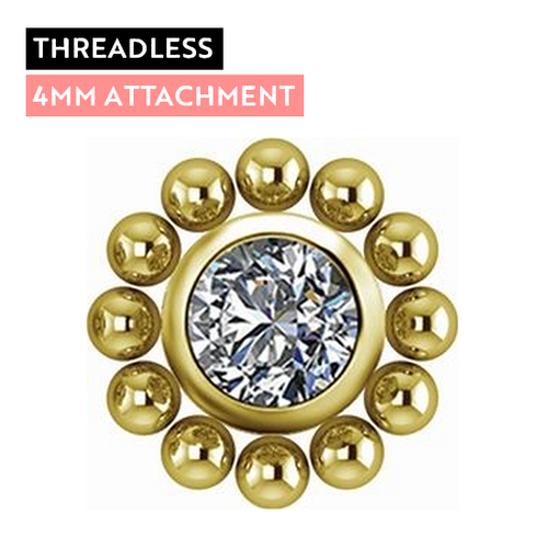 Gold Titanium - Premium Zirconia Sun Design - 4mm Threadless Attachment