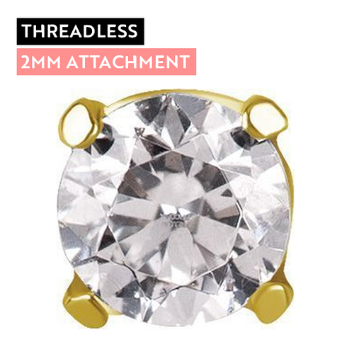 Gold Titanium - Round Clawset Premium Zirconia - 2mm Threadless Attachment