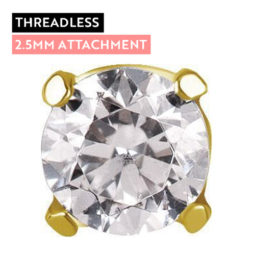 Gold Titanium - Round Clawset Premium Zirconia - 2.5mm Threadless Attachment