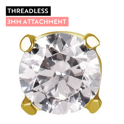 Gold Titanium - Round Clawset Premium Zirconia - 3mm Threadless Attachment