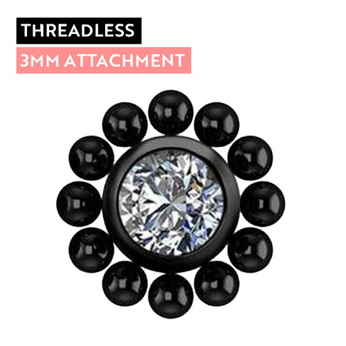 Black Titanium - Premium Zirconia Ball Flower Cluster - 3mm Threadless Attachment