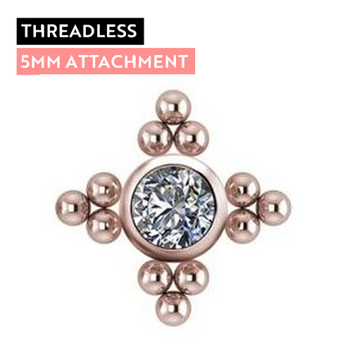 Rose Gold Titanium - Premium Zirconia Cross Cluster - 5mm Threadless Attachment