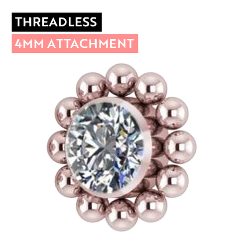 Rose Gold Titanium - Premium Zirconia Ball Flower Cluster - 4mm Threadless Attachment