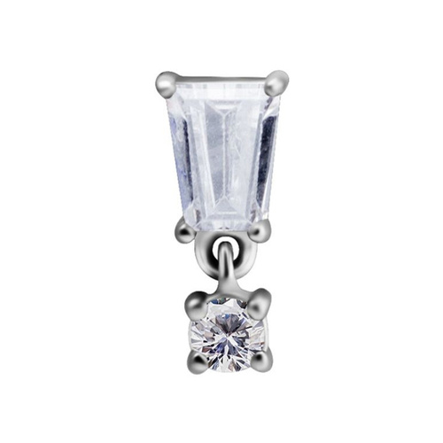 Surgical Steel - Tapered Baguette And Square Charm - Cubic Zirconia - 8mm Threadless Attachment