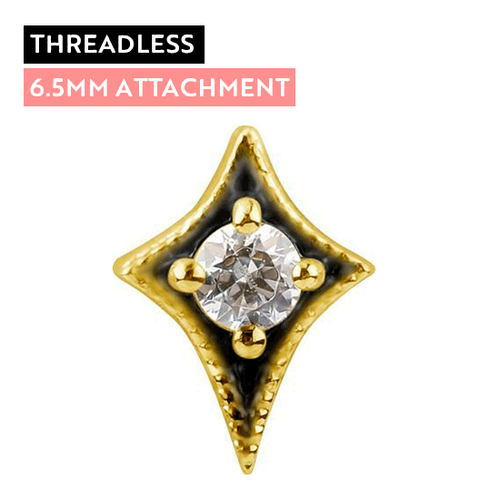 18k Gold - Premium Zirconia Diamond Star - 6.5mm Threadless Attachment
