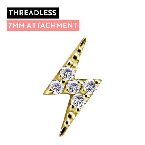 18k Gold - Lightning Flash Premium Zirconia - Left - 7mm Threadless Attachment