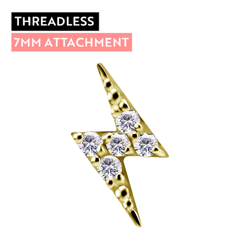18k Gold - Lightning Flash Premium Zirconia - Right - 7mm Threadless Attachment