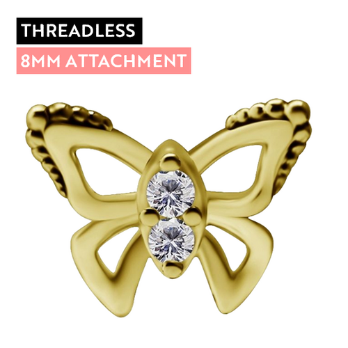 18K Gold - Butterfly Premium Zirconia - 8mm Threadless Attachment