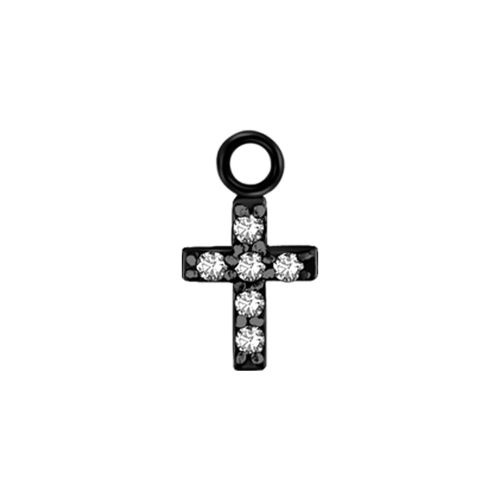 Black Steel Cross Charm - Cubic Zirconia