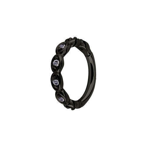 Black Steel Hinged Ring - Rounded Premium Zirconia