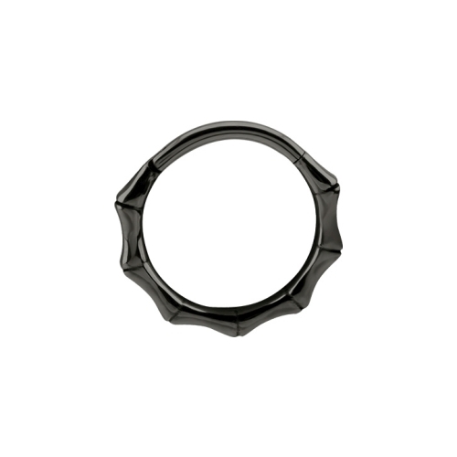 Black Steel Hinged Ring - Bamboo Design