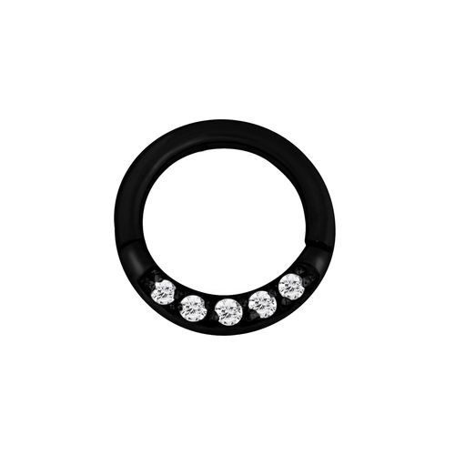 Black Steel Hinged Ring - Front Facing Cubic Zirconia 16 Gauge - 8mm