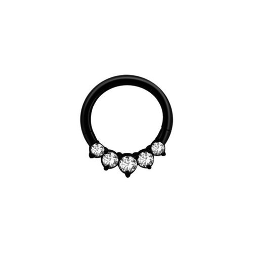 Black Steel Septum Ring - Front Facing Crown Cubic Zirconia 16 Gauge - 8mm