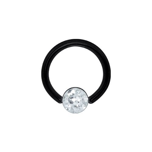 Black Steel Flat Ball Closure Ring for Smiley - Crystal 16 Gauge - 8mm