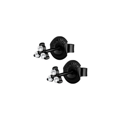 Black Steel Ear Studs - Cubic Zirconia Trinity
