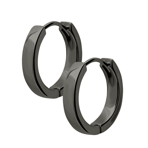 Black Steel Plain Hoop Earrings 20 Gauge - 12mm