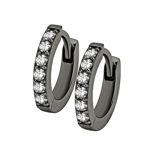 Black Steel Huggies Hoop Earrings - Cubic Zirconia 20 Gauge - 5mm
