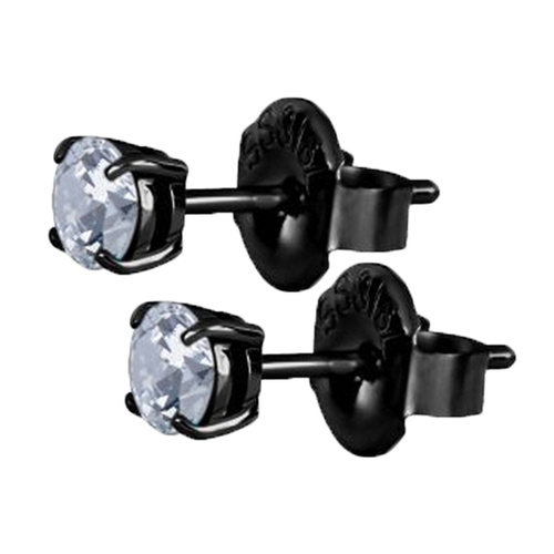 Black Steel Ear Studs - Round Premium Zirconia