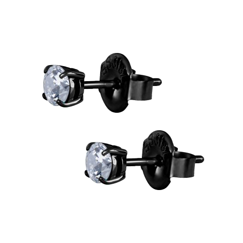 Black Steel Ear Studs - Round Premium Zirconia