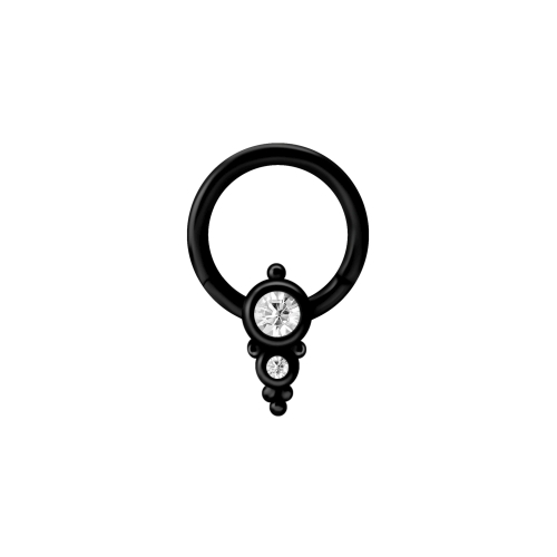 Black Steel Hinged Ring - Double Crystal