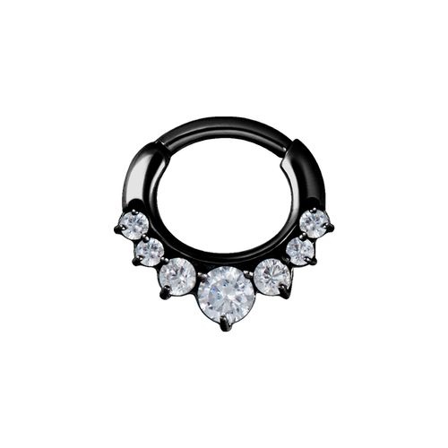 Black Steel Septum Ring - 7 Prong Cubic Zirconia Crown 16 Gauge - 8mm