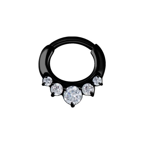 Black Steel Septum Ring - 5 Prong Cubic Zirconia Crown 16 Gauge - 6mm