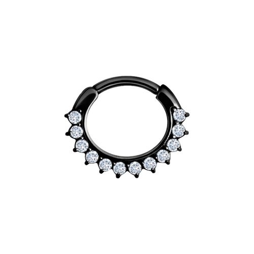 Black Steel Septum Ring - 12 Prong Cubic Zirconia Crown 16 Gauge - 8mm