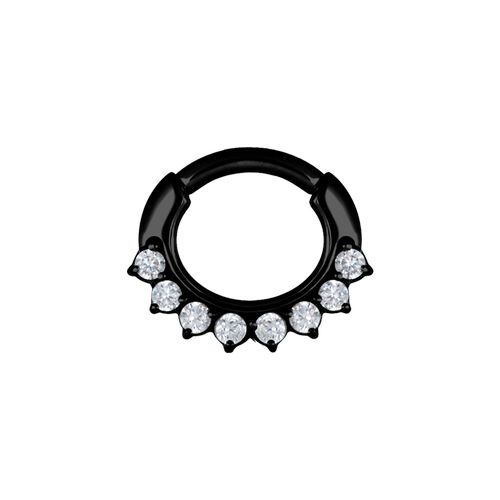 Black Steel Septum Ring - 8 Prong Cubic Zirconia Crown 16 Gauge - 6mm