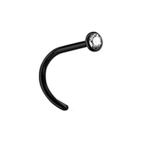 Black Steel Pigtail Nose Stud - Crystal