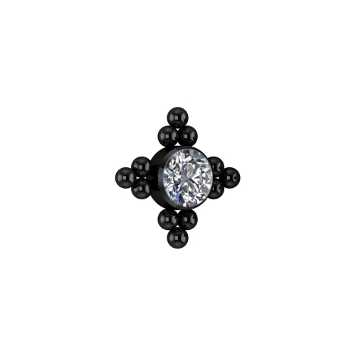 Black Titanium Attachment for (Type S) Internal Thread Labret - Premium Zirconia Cross Cluster - 3mm