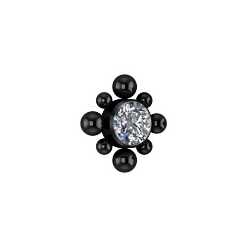 Black Titanium Attachment for (Type-S) Internal Thread Labret - Premium Zirconia Circle Ball Cluster - 3mm