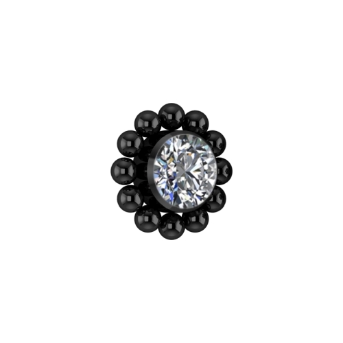 Black Titanium Attachment for (Type S) Internal Thread Labret - Premium Zirconia Ball Flower Cluster - 3mm