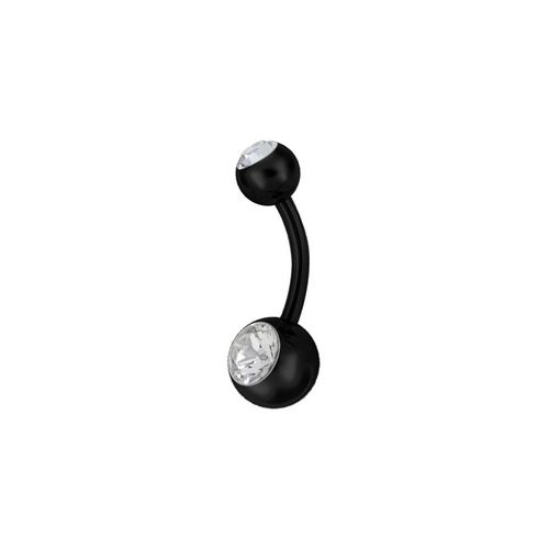 Black Titanium Double Jewelled Belly Bar Crystal 14 Gauge - 10mm