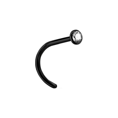 Black Titanium Pigtail Nose Stud - Crystal