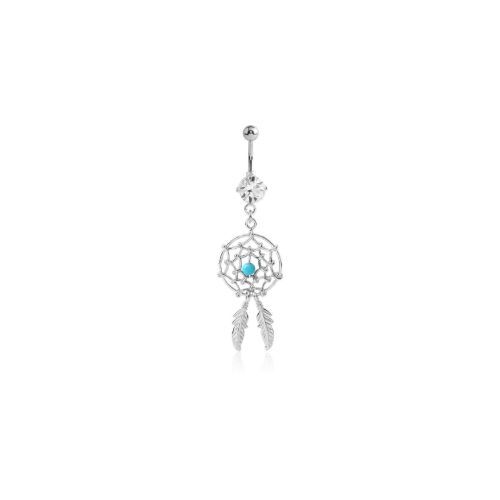 Surgical Steel Belly Bar - Feathered Dreamcatcher 14 Gauge - 10mm